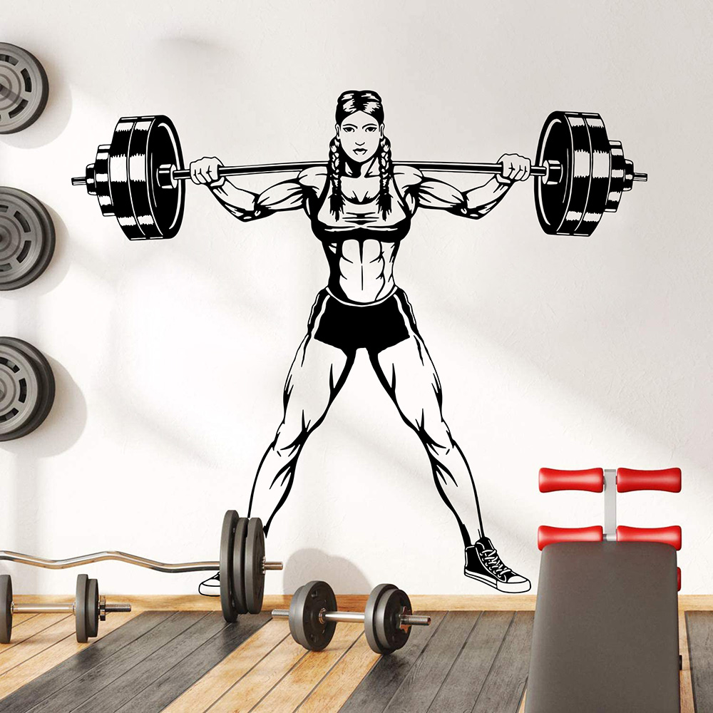 Home Gym Wallpaper - Große Gym Frau Hanteln Wandtattoo Bodybuilding