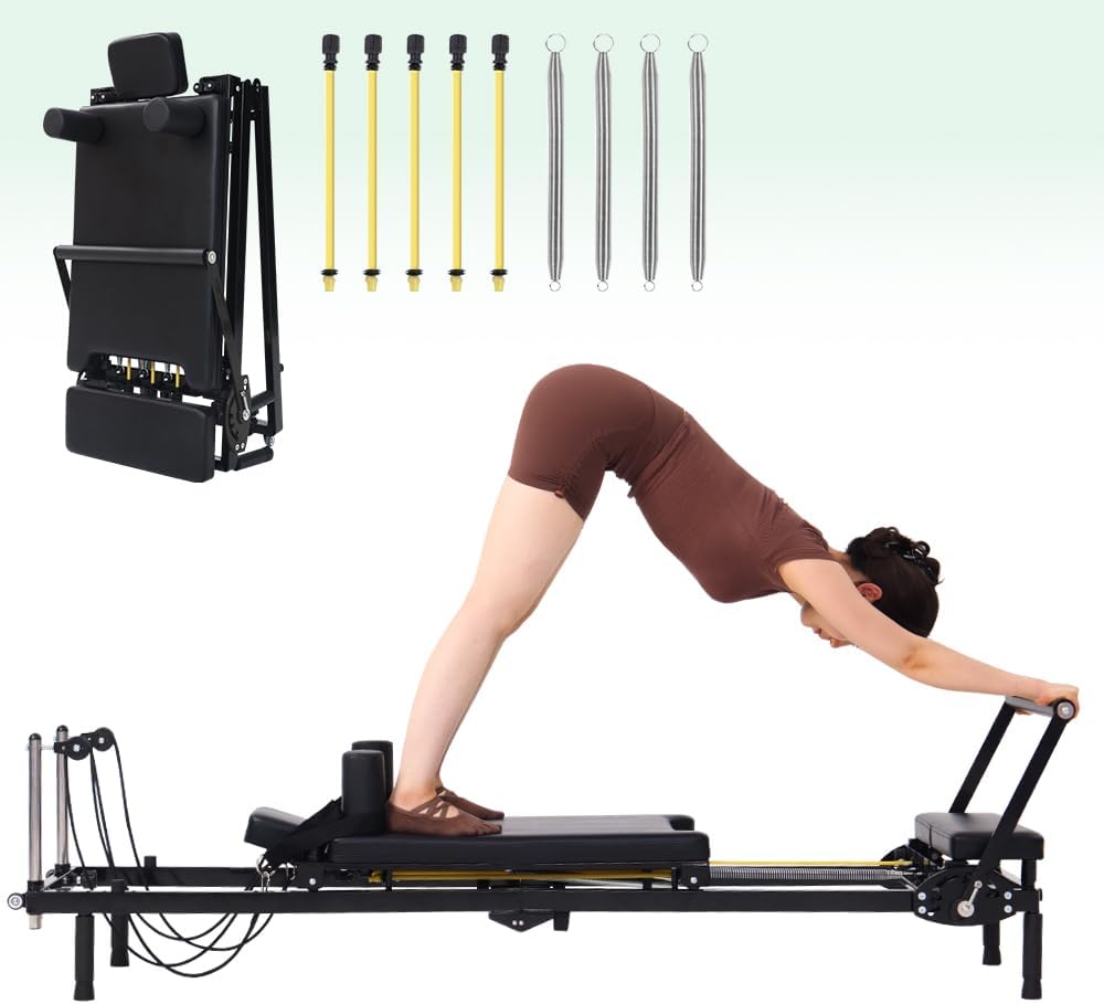 Home Gym Resistance Machine - Faltbare Pilates-Reformer-Maschine, 2-in-1-Widerstandssystem mit Federn und