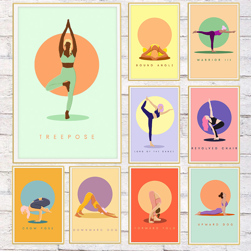 Home Gym Yoga Room - Moderne abstrakte Yoga Posen Poster bunte