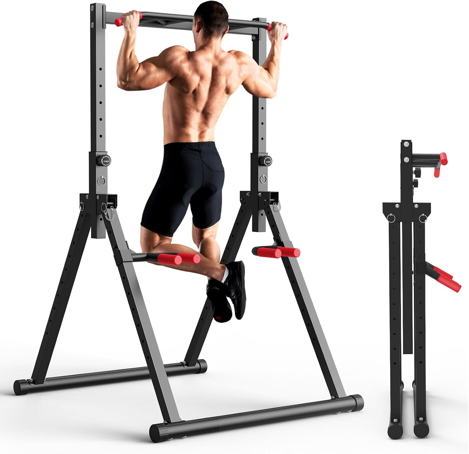 Home Gym Workout Equipment - Faltbarer Power Tower Dip Station, freistehender
