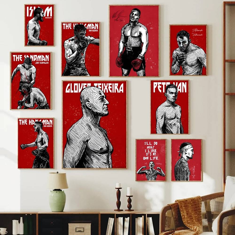 Home Gym Wallpaper - Kampfsportler Papierposter Grunge-Kämpfer Porträt Inspirierendes Sportzitat